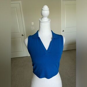 NWT Clozoz Blue Cropped Collared Sleeveless Top Size Small